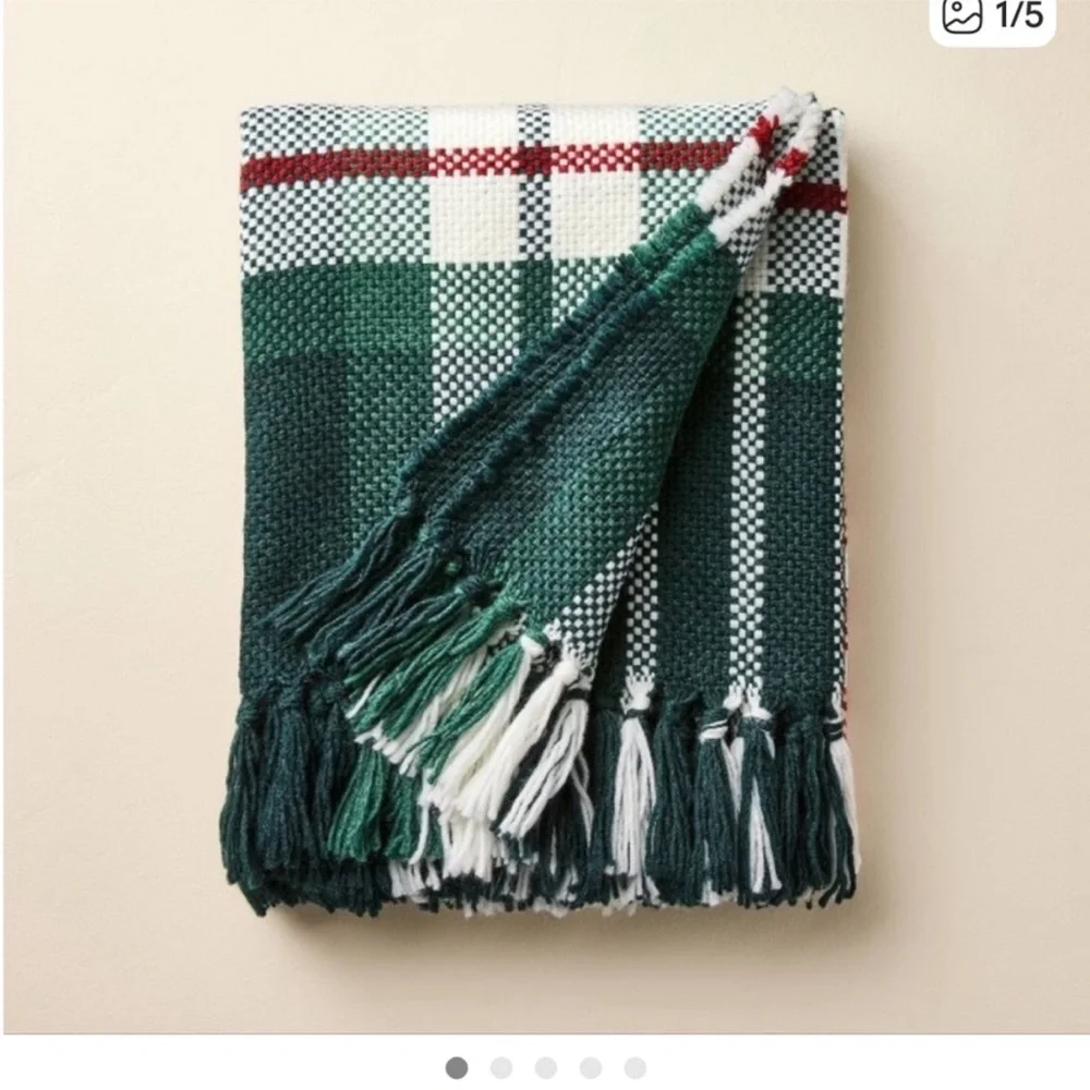 Hearth & Hand Festive Green and White Plaid Checkered Holiday Throw Target